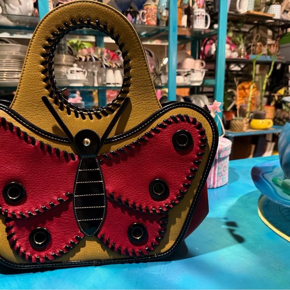 Butterfly Design Handbag - Red and Yellow